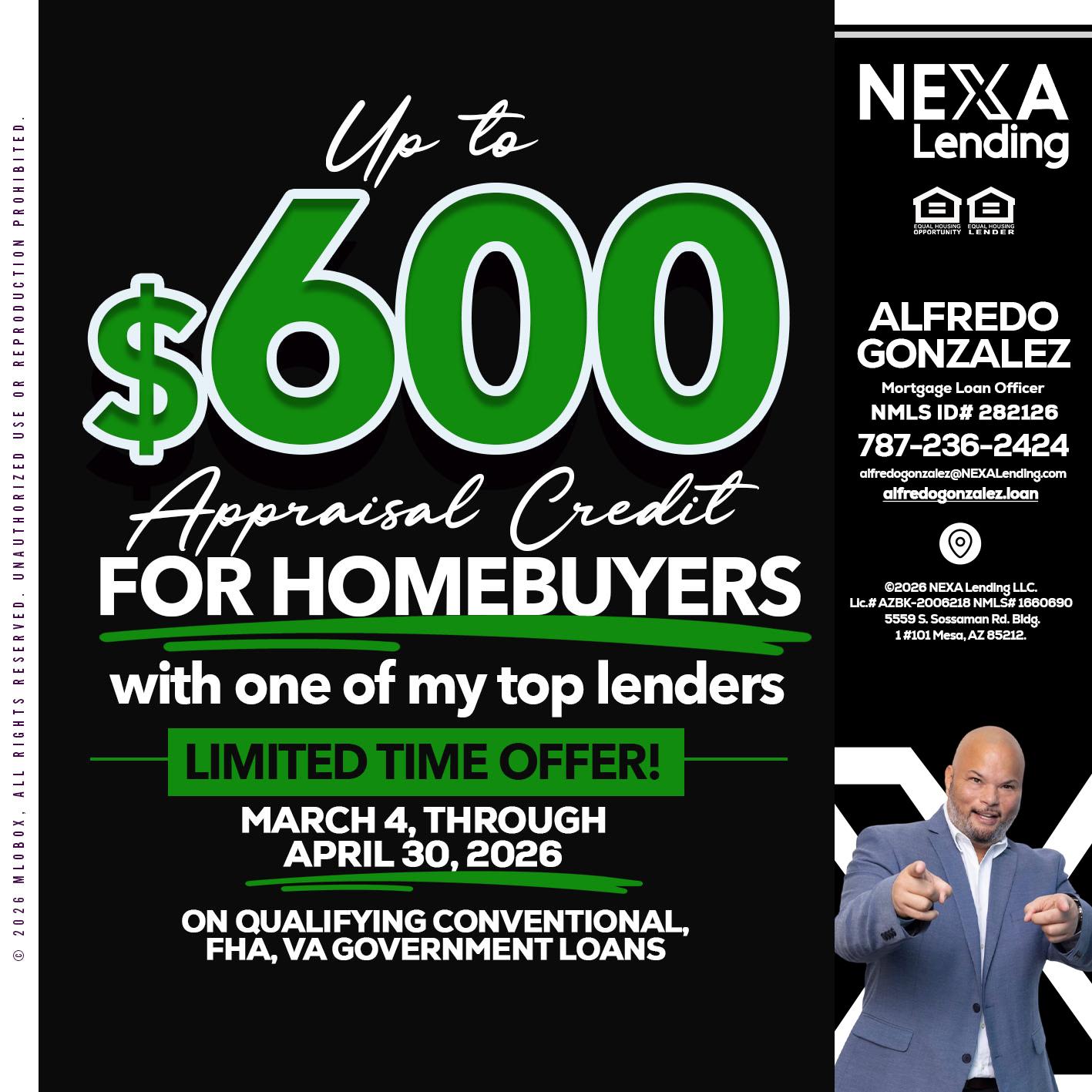 up to $600 - Alfredo Gonzalez -Mortgage Loan Officer