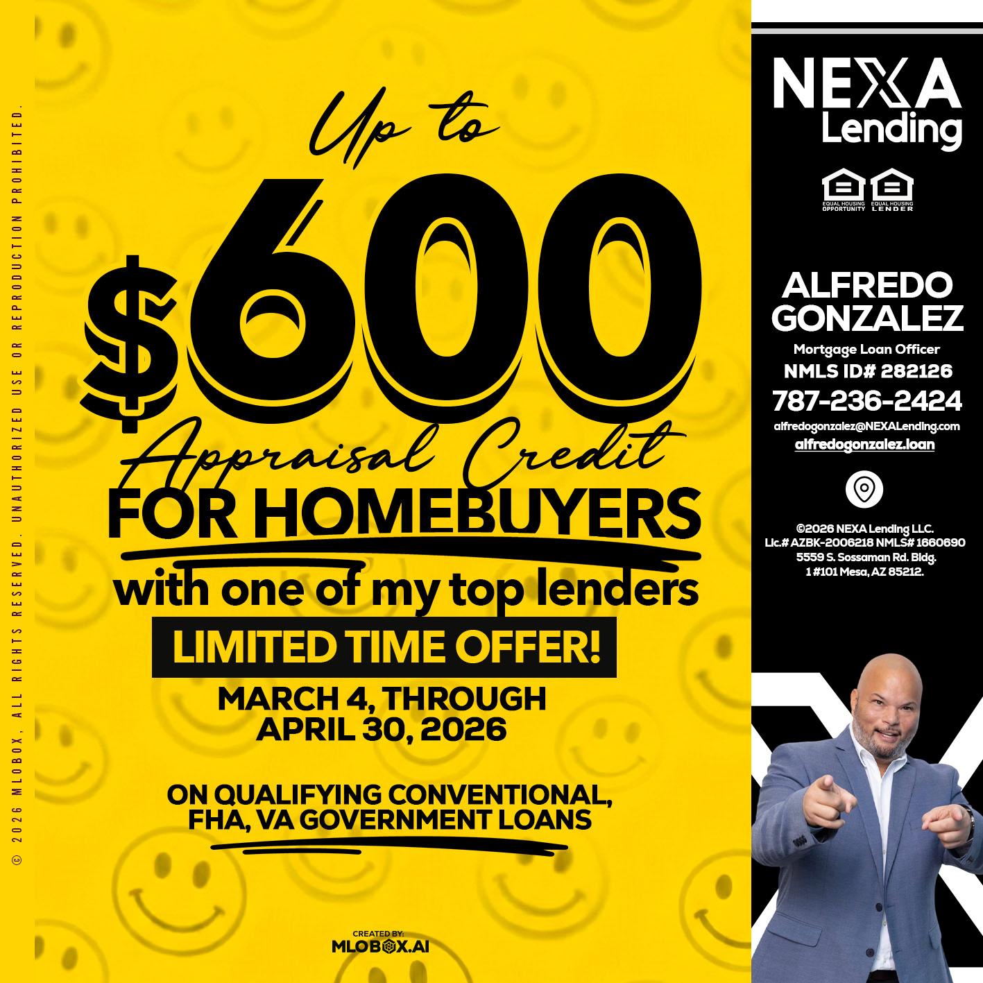 UP TO 600 - Alfredo Gonzalez -Mortgage Loan Officer