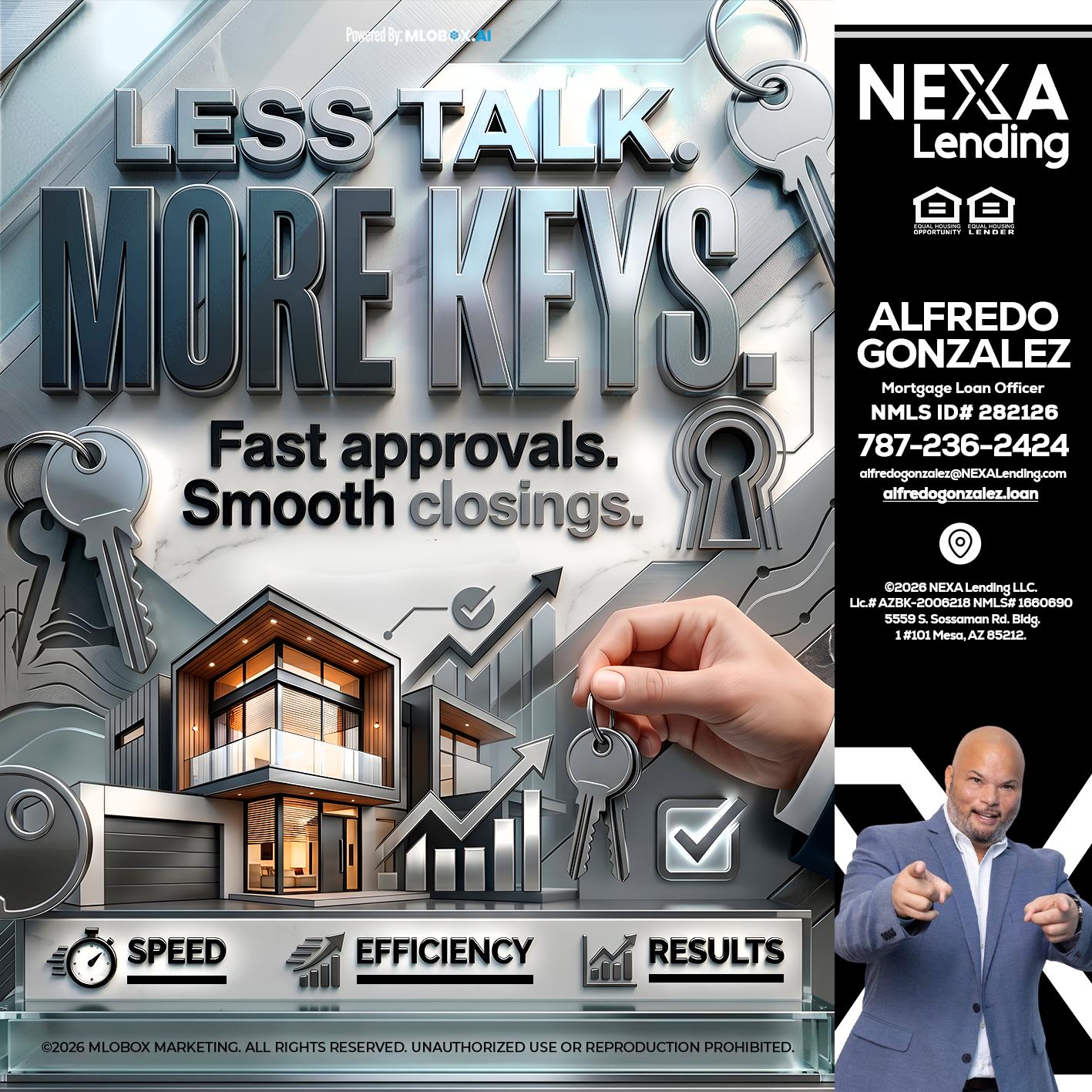 LESS TALK, MORE KEYS! - Alfredo Gonzalez -Mortgage Loan Officer