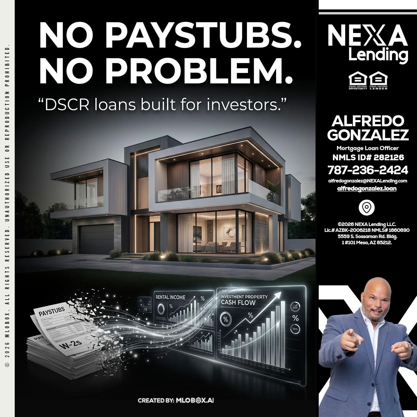 no paystub - Alfredo Gonzalez -Mortgage Loan Officer