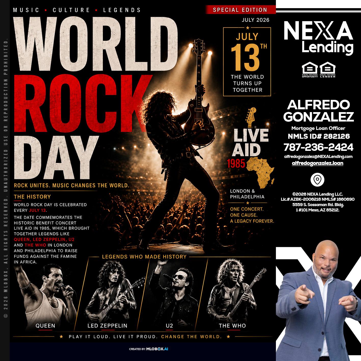WORLD ROCK MUSIC DAY - Alfredo Gonzalez -Mortgage Loan Officer